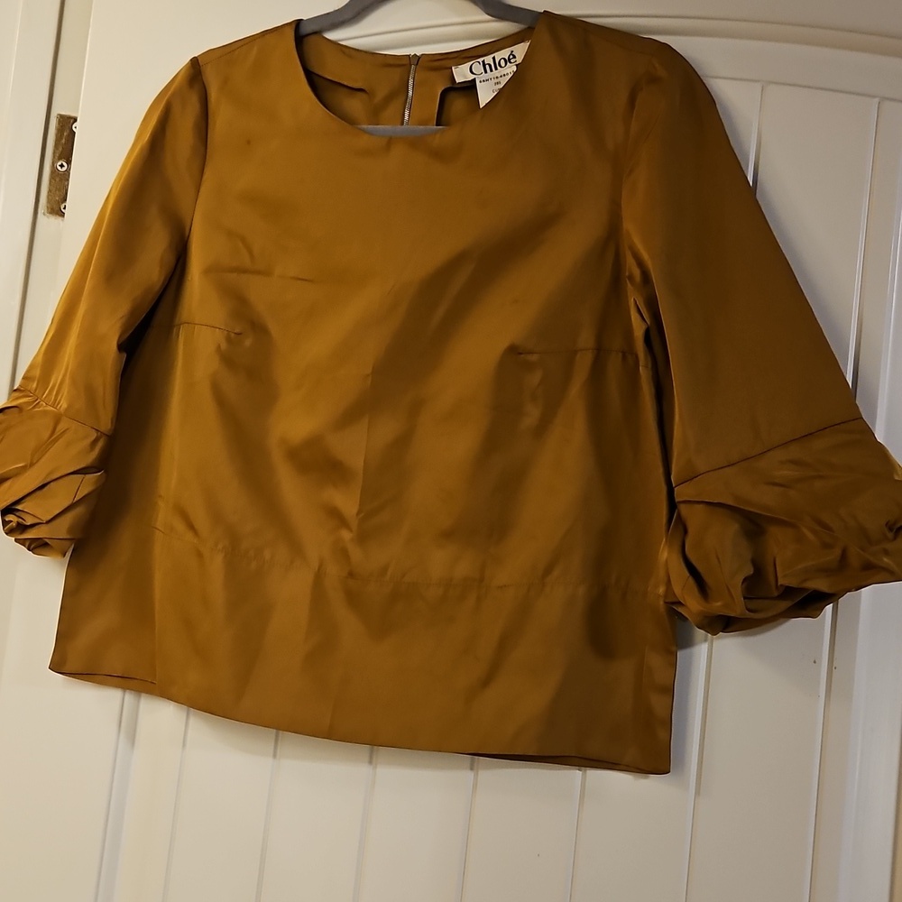 Vintage Chloé Ruffle-Sleeve Top – Mustard Gold Size 38 Made In France
